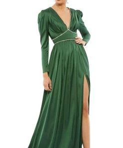 Ieena Duggal 55702 - Puffed Sleeve Evening Gown With Slit