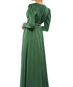 Ieena Duggal 55702 - Puffed Sleeve Evening Gown With Slit