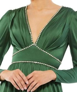 Ieena Duggal 55702 - Puffed Sleeve Evening Gown With Slit