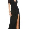 Ieena Duggal 55704 - Embellished Shoulders V-Neck Long Dress