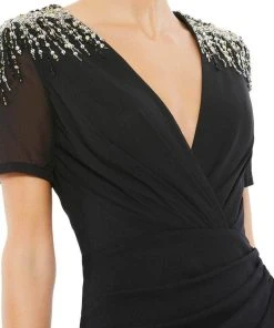 Ieena Duggal 55704 - Embellished Shoulders V-Neck Long Dress