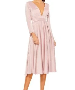 Ieena Duggal - 67527 Long Sleeve Deep V Neck A-Line Dress 7 Ieena Duggal - 67527 Long Sleeve Deep V Neck A-Line Dress