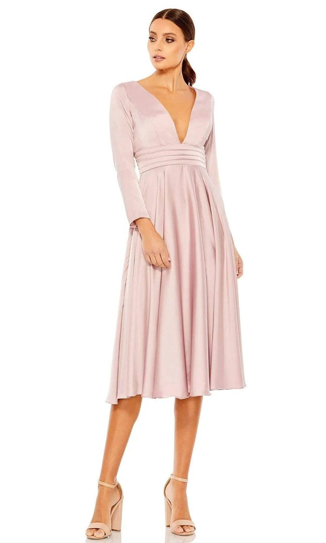 Ieena Duggal - 67527 Long Sleeve Deep V Neck A-Line Dress 5 Ieena Duggal - 67527 Long Sleeve Deep V Neck A-Line Dress