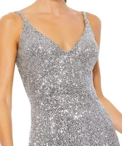 Ieena Duggal - 67717 Sequined Plunging V Neck Sheath Dress