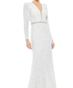 Ieena Duggal - 67874I Jewel Studded Long Sleeve Gown