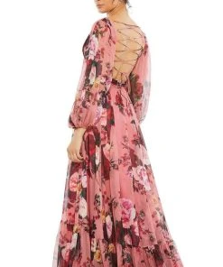 Ieena Duggal - 67946 Floral Printed Ruched A-Line Gown
