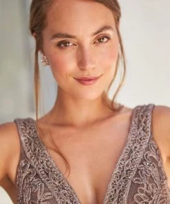 Ivonne D By Mon Cheri - 120D03 Plunging V-Neck Metallic Lace Dress Ivonne D For Mon Cheri