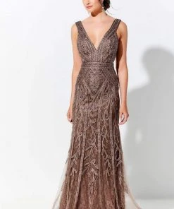 Ivonne D By Mon Cheri - 120D03W Embroidered V-Neck Long Dress Ivonne D For Mon Cheri