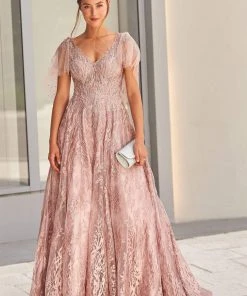 Ivonne D By Mon Cheri - 120D10 Embroidered Lace Pleated A-Line Gown