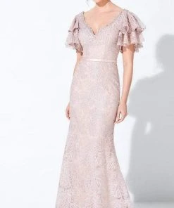 Ivonne D By Mon Cheri - 220D21 Ruffled Bell Sleeve Embroidered Gown