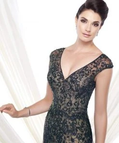 Ivonne D By Mon Cheri - Beaded Tulle Dress 115D74 - 1 Pc Navy Blue Nude In Size 4 Available