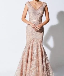 Ivonne D By Mon Cheri - V-Neck Trumpet Evening Dress Ivonne D For Mon Cheri