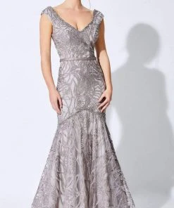 Ivonne D By Mon Cheri - V-Neck Trumpet Evening Dress Ivonne D For Mon Cheri