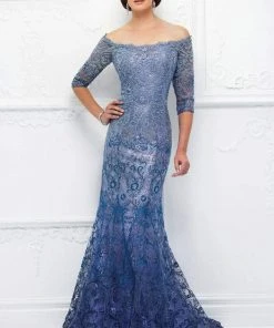 Ivonne D For Mon Cheri - 118D07 Ombre Sequined Tulle Lace Gown