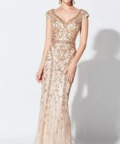 Ivonne D For Mon Cheri - 119D42 Bead Embellished V-Neck Gown 11 Ivonne D For Mon Cheri - 119D42 Bead Embellished V-Neck Gown