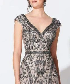 Ivonne D For Mon Cheri - 119D42 Bead Embellished V-Neck Gown 10 Ivonne D For Mon Cheri - 119D42 Bead Embellished V-Neck Gown