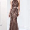 Ivonne D For Mon Cheri - 218D27 Beaded Lace Sheer Halter Fitted Dress