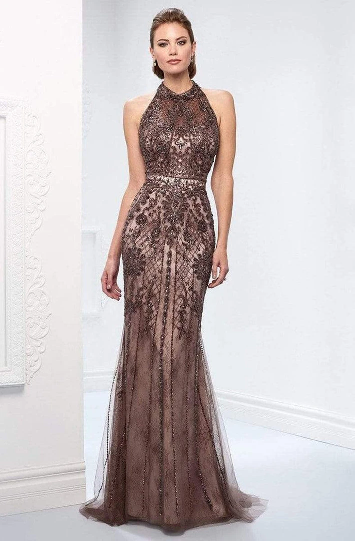 Ivonne D For Mon Cheri - 218D27 Beaded Lace Sheer Halter Fitted Dress 3 Ivonne D For Mon Cheri - 218D27 Beaded Lace Sheer Halter Fitted Dress