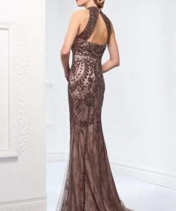 Ivonne D For Mon Cheri - 218D27 Beaded Lace Sheer Halter Fitted Dress 6 Ivonne D For Mon Cheri - 218D27 Beaded Lace Sheer Halter Fitted Dress