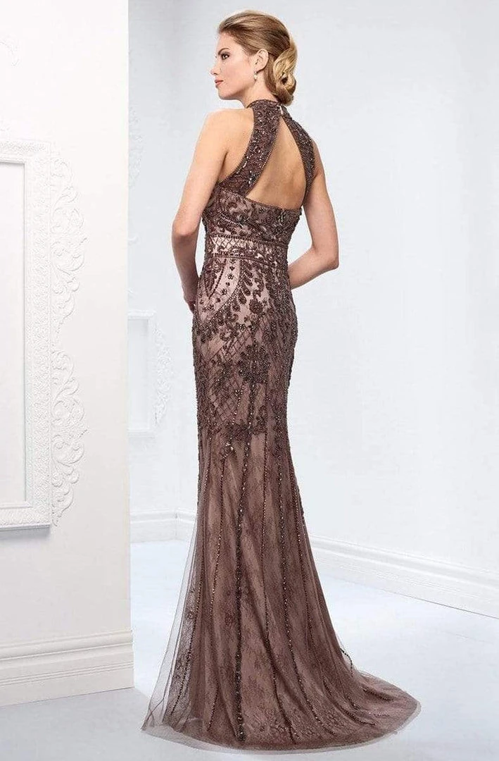 Ivonne D For Mon Cheri - 218D27 Beaded Lace Sheer Halter Fitted Dress 4 Ivonne D For Mon Cheri - 218D27 Beaded Lace Sheer Halter Fitted Dress