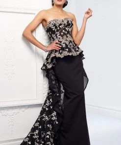 Ivonne D For Mon Cheri - 218D32W Embraided Lace Peplum Dress