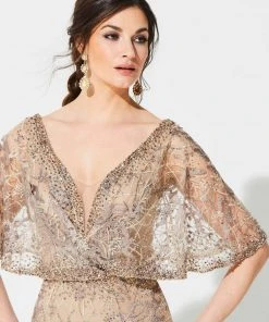 Ivonne D For Mon Cheri - 219D72W Embroidered Deep V-neck Sheath Dress 10 Ivonne D For Mon Cheri - 219D72W Embroidered Deep V-neck Sheath Dress