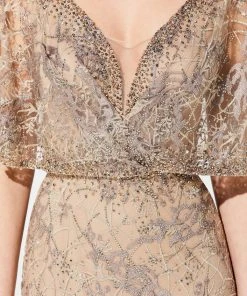 Ivonne D For Mon Cheri - 219D72W Embroidered Deep V-neck Sheath Dress 11 Ivonne D For Mon Cheri - 219D72W Embroidered Deep V-neck Sheath Dress