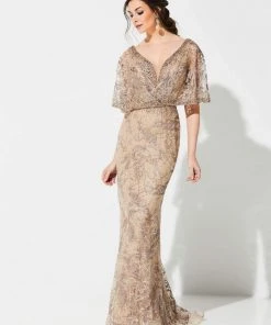 Ivonne D For Mon Cheri - 219D72W Embroidered Deep V-neck Sheath Dress