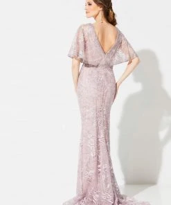 Ivonne D For Mon Cheri - 219D72W Embroidered Deep V-neck Sheath Dress 14 Ivonne D For Mon Cheri - 219D72W Embroidered Deep V-neck Sheath Dress