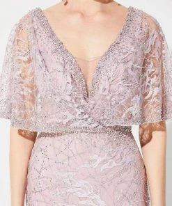 Ivonne D For Mon Cheri - 219D72W Embroidered Deep V-neck Sheath Dress 15 Ivonne D For Mon Cheri - 219D72W Embroidered Deep V-neck Sheath Dress