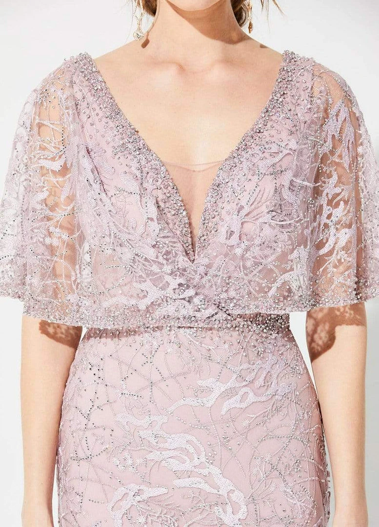 Ivonne D For Mon Cheri - 219D72W Embroidered Deep V-neck Sheath Dress 9 Ivonne D For Mon Cheri - 219D72W Embroidered Deep V-neck Sheath Dress