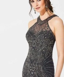 Ivonne D For Mon Cheri - 219D74 Bedazzled Halter Dress With Train