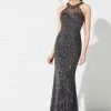Ivonne D For Mon Cheri - 219D74 Bedazzled Halter Dress With Train