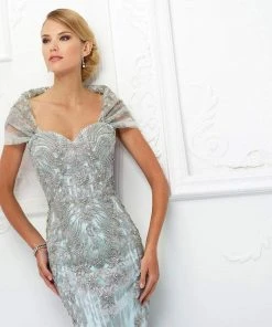 Ivonne D For Mon Cheri - Beaded Dress With Detachable Wrap 118D04 - 1 Pc Ice/Water In Size 8 Available