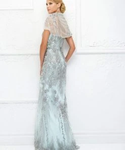 Ivonne D For Mon Cheri - Beaded Dress With Detachable Wrap 118D04 - 1 Pc Ice/Water In Size 8 Available