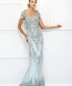 Ivonne D For Mon Cheri - Beaded Dress With Detachable Wrap 118D04 - 1 Pc Ice/Water In Size 8 Available