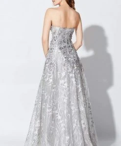 Ivonne D For Mon Cheri - Beaded Lace Semi-Sweetheart Ballgown 119D47B - 1 Pc Silver/Multi In Size 4 Available