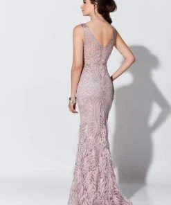 Ivonne D For Mon Cheri - Embroidered Feathered Dress 119D52 - 1 Pc Delphinium In Size 10 Available