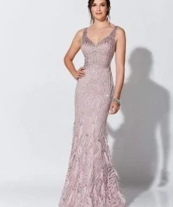 Ivonne D For Mon Cheri - Embroidered Feathered Dress 119D52 - 1 Pc Delphinium In Size 10 Available