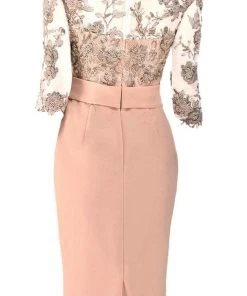Janique - 1906 Embroidered Bateau Knee Length Fitted Dress 13 Janique - 1906 Embroidered Bateau Knee Length Fitted Dress