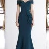 Janique - 1936 Off Shoulder Ruffled Accent Mermaid Gown In Teal