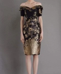 Janique - 1939 Off-Shoulder Metallic Cocktail Dress