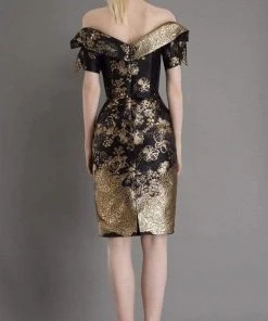 Janique - 1939 Off-Shoulder Metallic Cocktail Dress