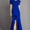 Janique - 1940 Off-Shoulder Trumpet Dress With Ruffled Slit And Train