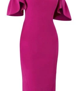 Janique - 1942 Bell Sleeve Off-Shoulder Fitted Dress