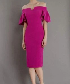 Janique - 1942 Bell Sleeve Off-Shoulder Fitted Dress