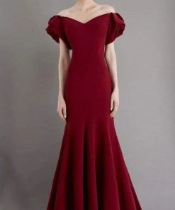 Janique - 1943 Ruffled Off Shoulder Sweetheart Neck Mermaid Gown