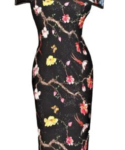 Janique - 2044 Floral Embroidered Off-Shoulder Dress