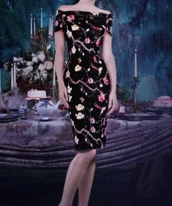 Janique - 2044 Floral Embroidered Off-Shoulder Dress