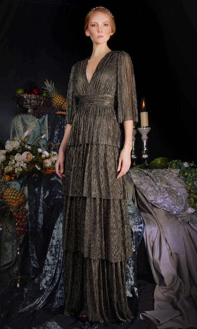 Janique 210722 - Quarter Length-Sleeve Plunging V-neck Evening Dress 6 Janique 210722 - Quarter Length-Sleeve Plunging V-neck Evening Dress